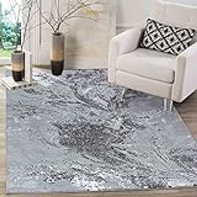 Serenity Modern Abstract Area Rug - Flowing Water-Inspired Design for Living Room, Bedroom, Hallway - Black - 80cm x 150cm
