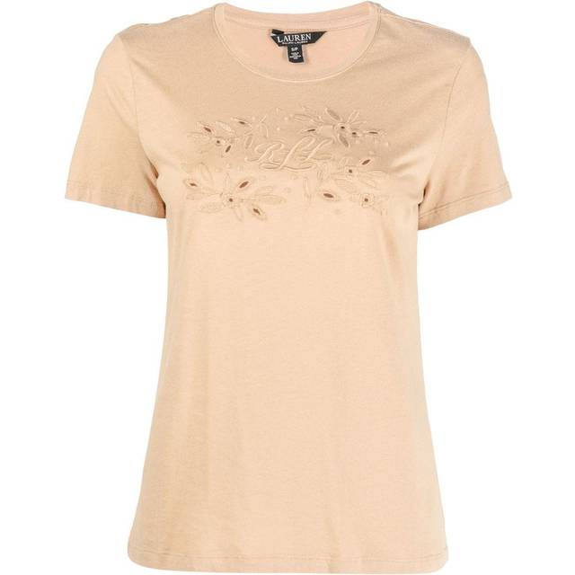 Lauren Ralph Lauren - Katlin embroidered-detail T-shirt - women - Modal/Cotton - XS - Brown