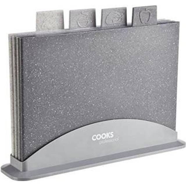 Cooks Professional Index Chopping Board Set of Four Plastic Folder Style Cutting Boards with Storage Case (Granite Effect)