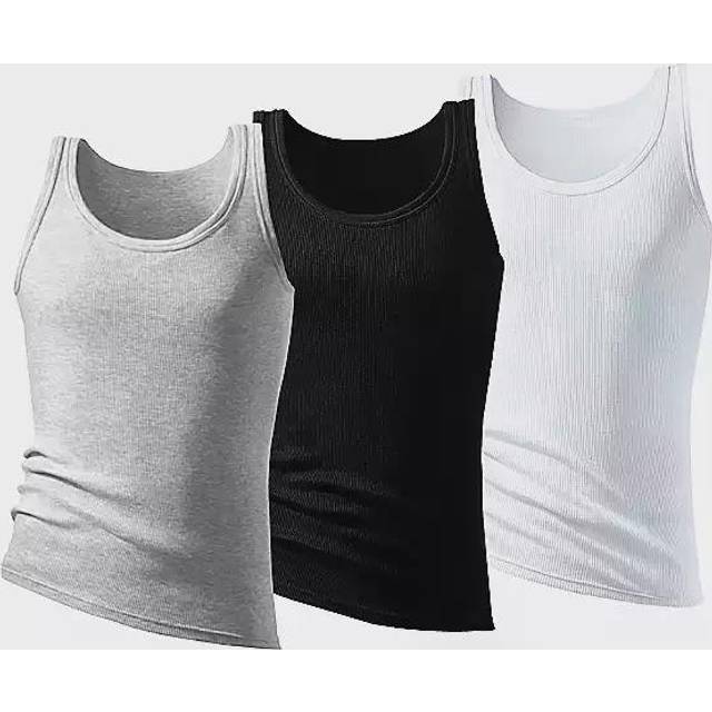 H.I.S Men's Pack of 3 Double Rib Tank Tops - Grey