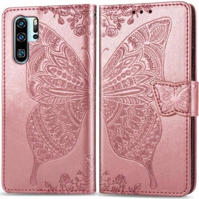 Huawei P30 Pro Plånboksfodral PU-Läder 4-FACK Motiv Fjäril