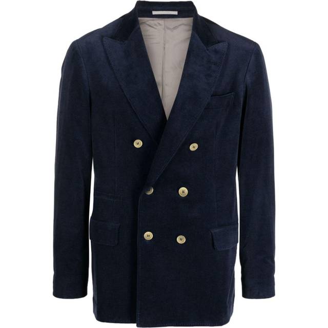 Brunello Cucinelli - double-breasted velvet blazer - men - Cotton/Cashmere/Elastane/Cupro - 50 - Blue