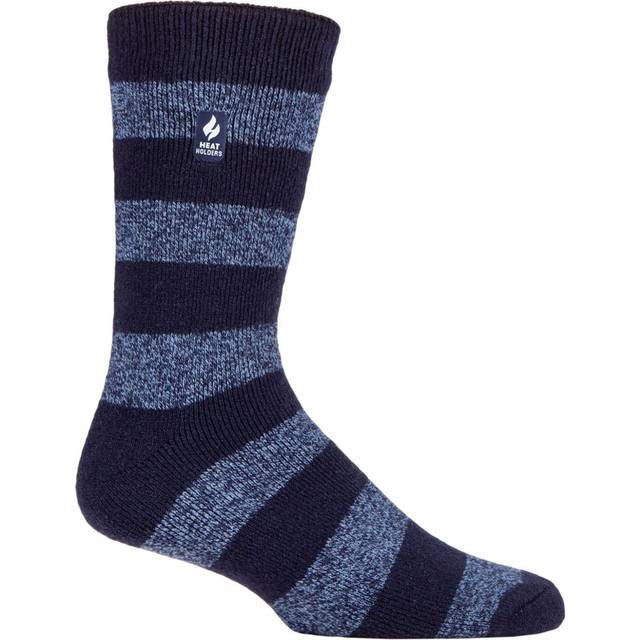 Mens 1 Pair SOCKSHOP Heat Holders 1.6 TOG Lite Striped, Patterned & Argyle Socks Izmir Chunky Stripe Navy 6-11 Mens - Blue