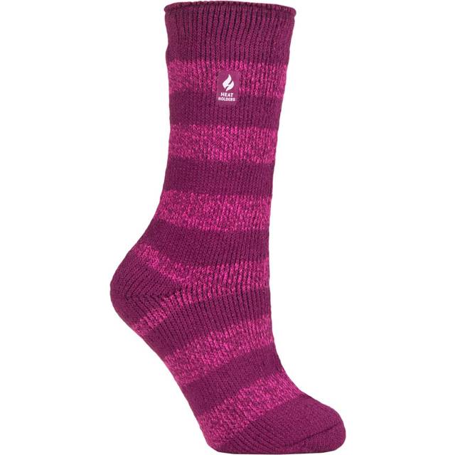 Women's 1 Pair SOCKSHOP Heat Holders 2.3 TOG Patterned Thermal Socks Tuscany Chunky Stripe Deep Fuchsia / Berry 4-8 Ladies - Pink