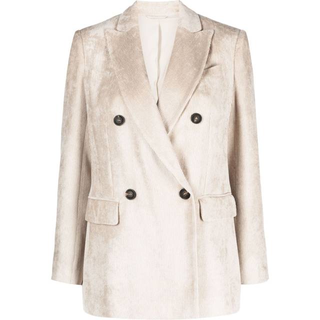 Brunello Cucinelli - double-breasted corduroy blazer - women - Viscose/Acetate/Silk/Cupro - 42 - Neutrals