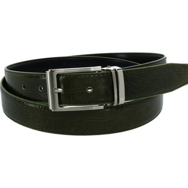 CTM Big & Tall Leather Croc Print Dress Belt with Clamp On Buckle - - Olive (48)