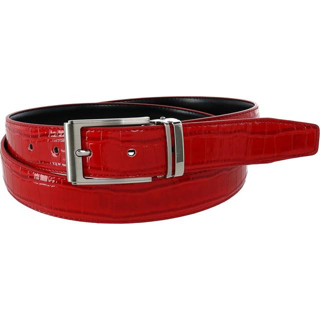 CTM Big & Tall Leather Croc Print Dress Belt with Clamp On Buckle - - Red (44)