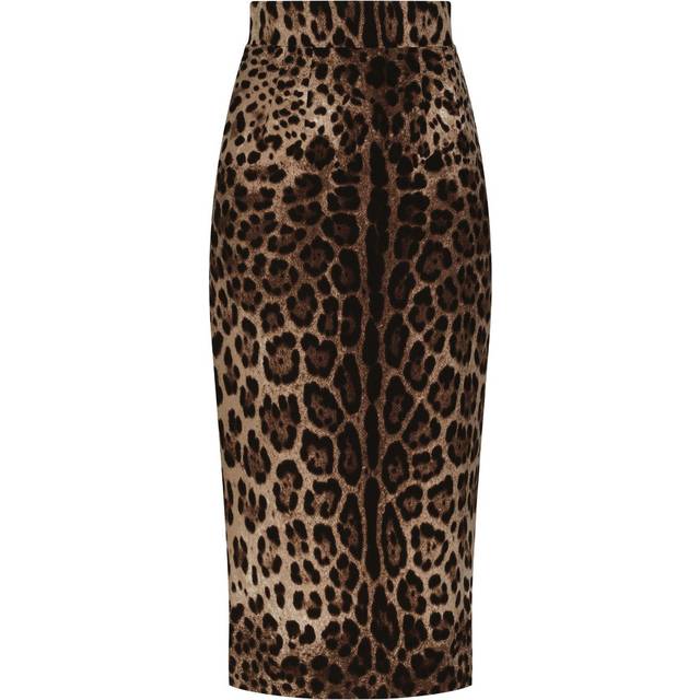 Dolce & Gabbana - leopard-print midi skirt - women - Elastane/Polyester/Wool - 46 - Brown