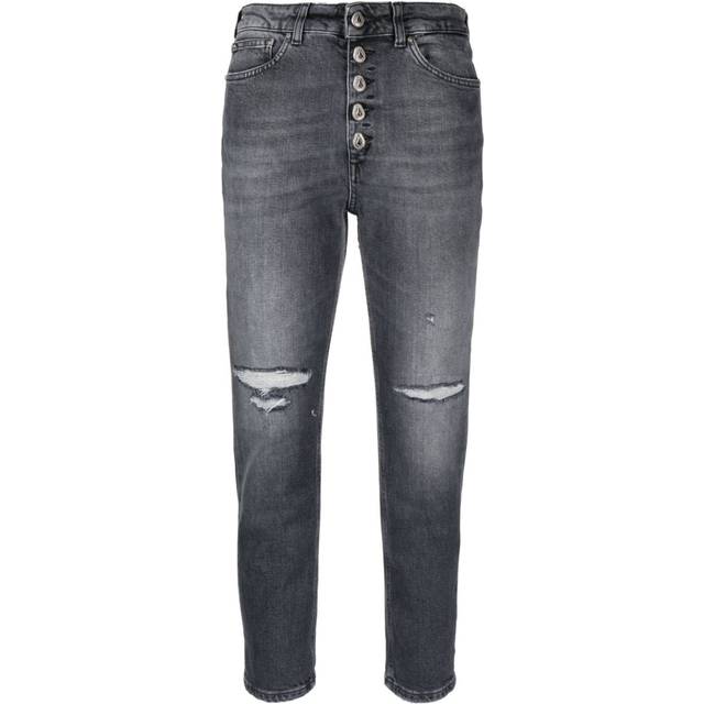 DONDUP - high-waisted cropped ripped jeans - women - Cotton/Polyester/Cotton/Elastane - 26 - Black