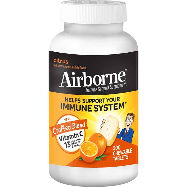Airborne Immune Support Vitamin C + 13 Vitamins Minerals & Herbs Citrus 200 Chewable Tablets