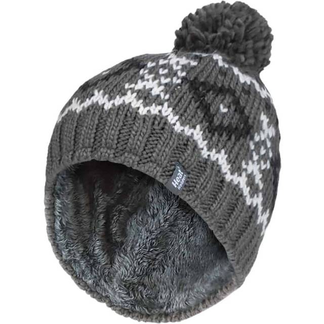 (One Size, Grey) Mens Fleece Lined Thermal Winter Warm Beanie Bobble Hat with Pom Pom