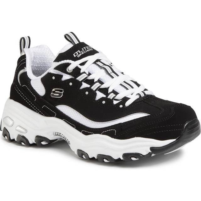Skechers D'lites Herr Låga sneakers ,Svart trubuck vit nät silver trim,43 EU