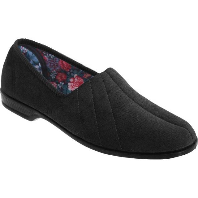 (4 UK, Black) Sleepers Womens/Ladies Audrey III Roll Top Velour Slippers
