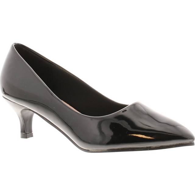 Comfort Plus New Womens/Ladies Black Patent Wide Fit Kitten Heel Court Shoes Pu - Size UK 5