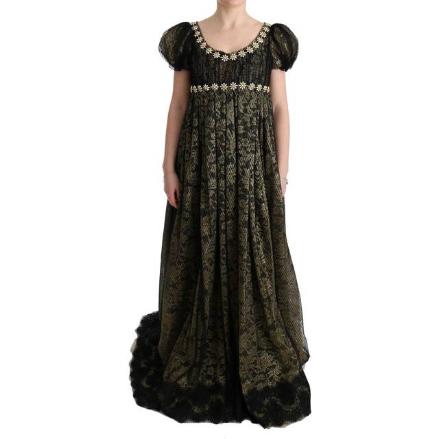Dolce & Gabbana Black Yellow Crystal Lace Shift Dress - IT40|S (IT40|S)