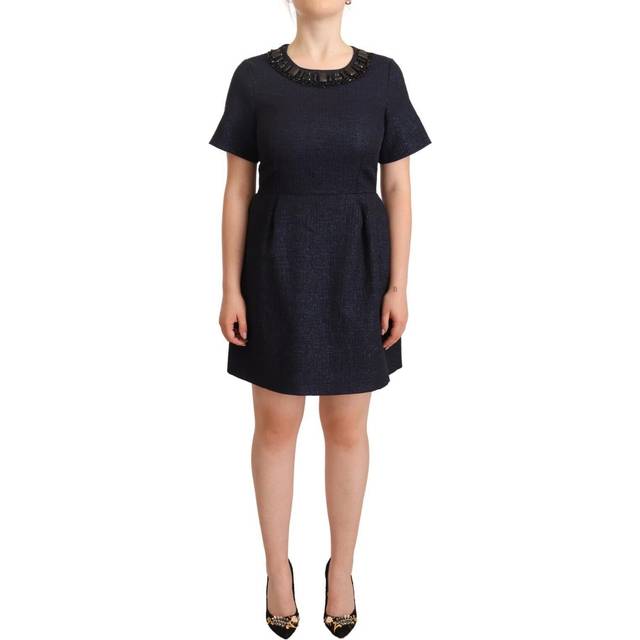 L'Autre Chose Black Embellished Short Sleeves Mini A-line Dress - IT44|L
