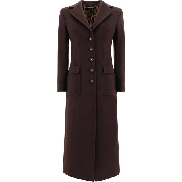 Dolce & Gabbana Long Single-breasted Wool And Cashmere Coat - Woman Coats And Jackets Brown Wool 42