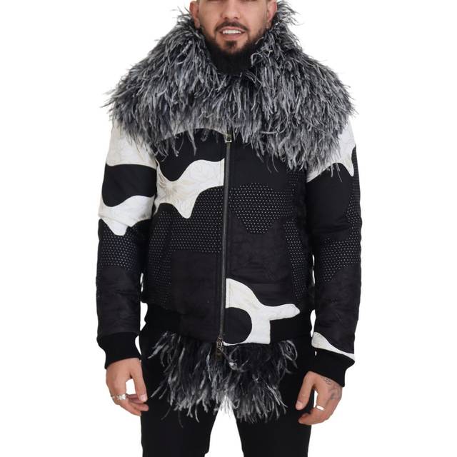 Elegant Shearling Zip Jacket in Black & White - IT52 | L