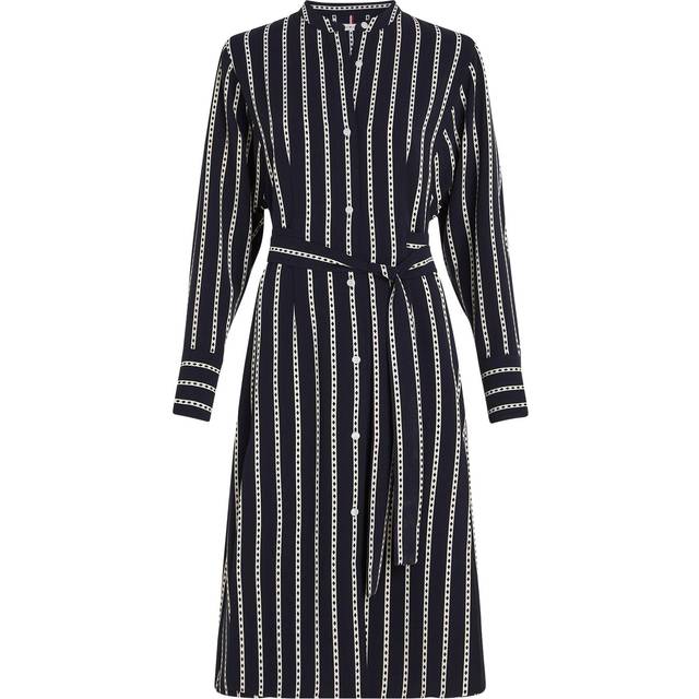 Tommy Hilfiger Argyle Stripe Long Sleeve Womens Midi Shirt Dress - Black/White - Size 10 UK