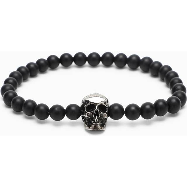 Alexander McQueen, Bracelets, male, Black, ONE SIZE, Skull Bracelet with Pearls and Antique Silver-Finish
