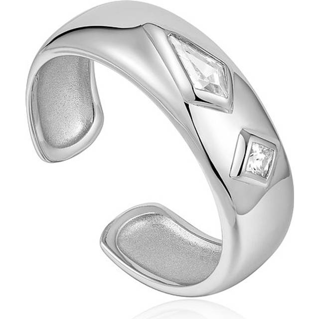 Silver Sparkle Emblem Thick Band Ring R041-02H-W