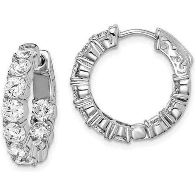 Sterling Silver Rhodium-plated CZ In & Out Hinged Hoop Earrings