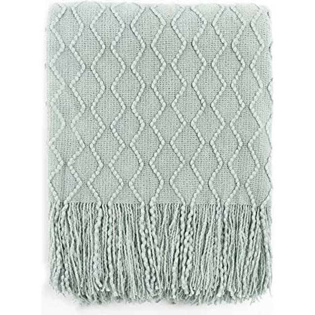 BATTILO HOME Sage Green Throw Blanket for Couch  Light Blue Knit Throw Blanket  Decorative Textured Sage Throw for Home Decor  5