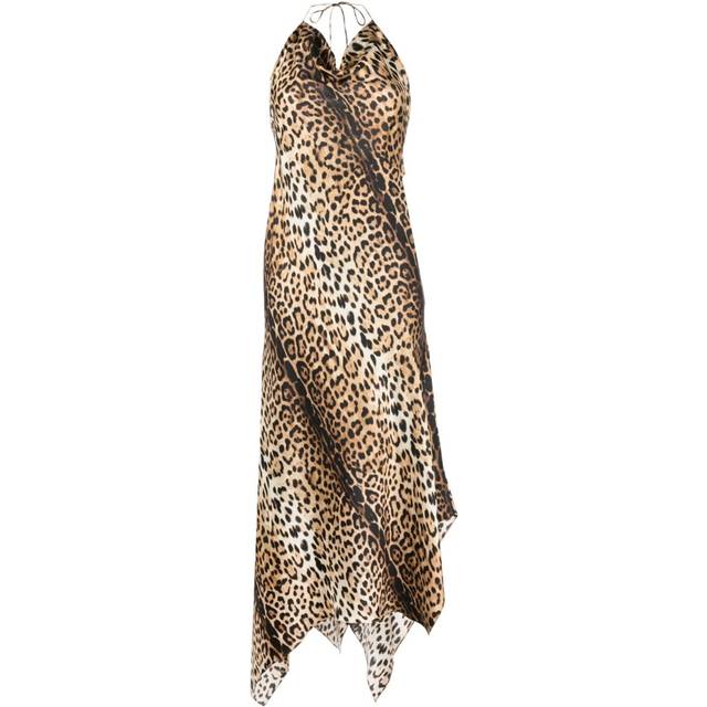 Roberto Cavalli - asymmetric-hem cowl-neck silk dress - women - Silk - 46 - Neutrals