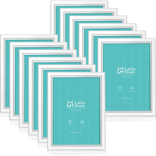 LaVie Home 5x7 Picture Frames 12 Pack  White Simple Designed Photo Frame with High Definition Glass for Wall Mount & Table Top Display  Set of 12 Clas
