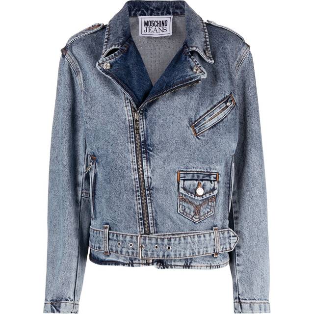 MOSCHINO JEANS - crystal-embellished denim biker jacket - women - Cotton - S - Blue