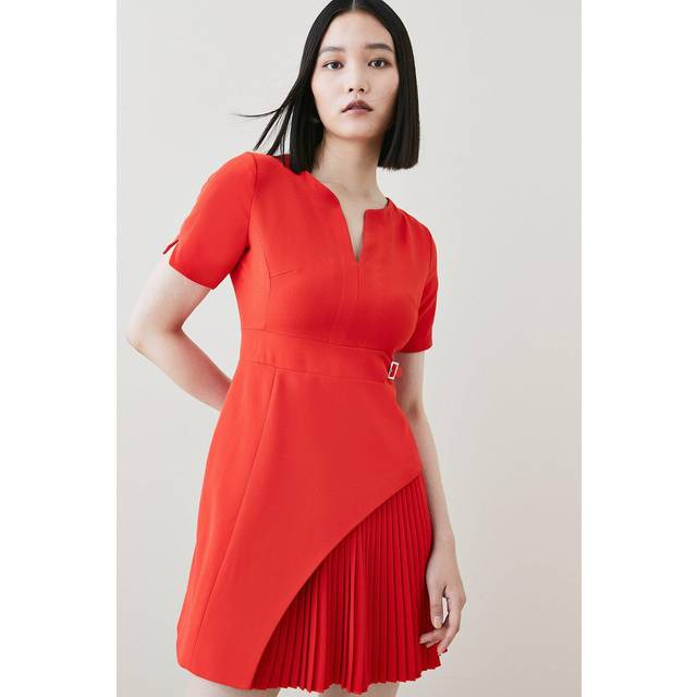 Tailored Military Pleat Short Sleeve Mini Dress - Red