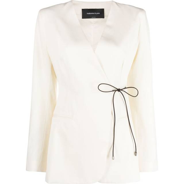 Fabiana Filippi - side-fastening wrap blazer - women - Viscose/Virgin Wool/Polyester/Calf Leather - 38 - White