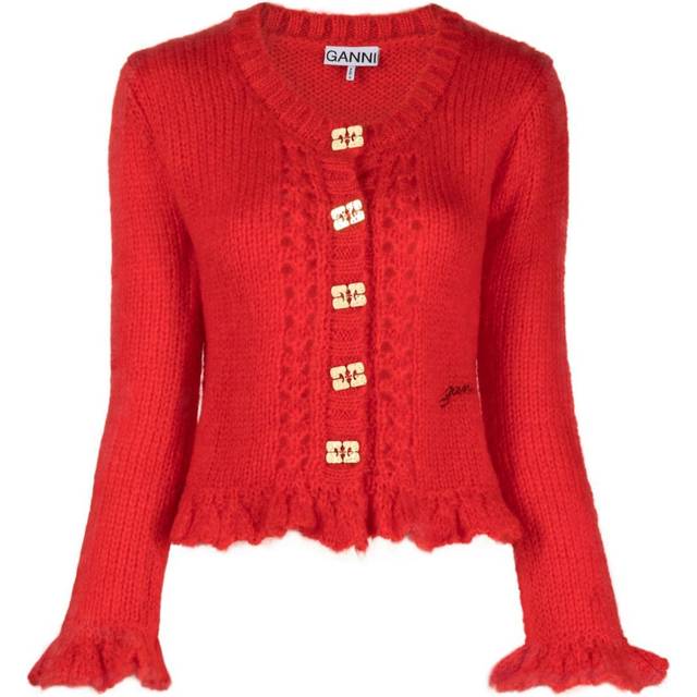 GANNI - Mohair butterfly-button cardigan - women - Wool/Mohair/Polyamide - S - Red