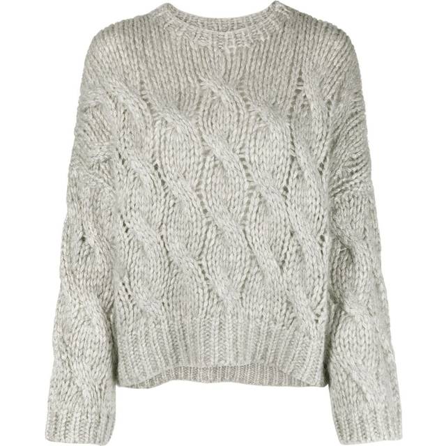 Brunello Cucinelli - cable-knit jumper - women - Mohair/Viscose/Polyamide/Wool/Metallic Fibre - M - Grey