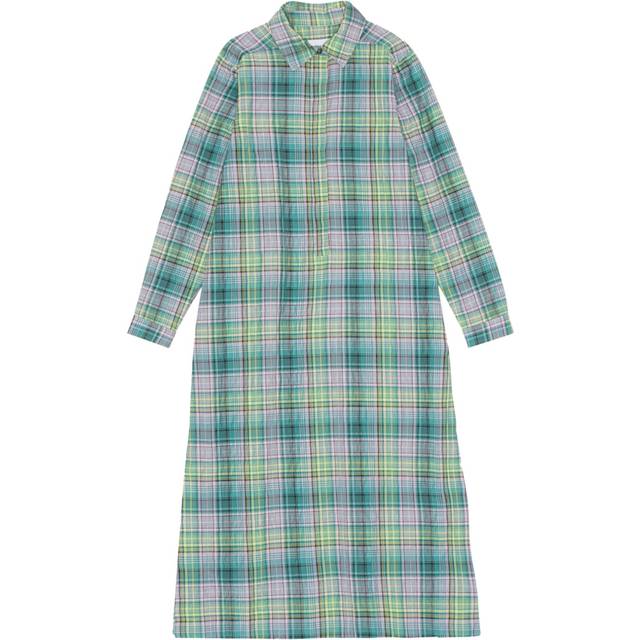 GANNI - check-pattern seersucker shirt dress - women - Organic Cotton/Recycled Polyester/Polyamide - 32 - Blue