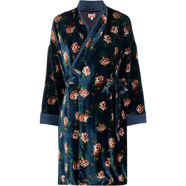 Kenzo - Mantel rose-print velvet coat - women - Polyamide/Viscose/Elastane/Acetate/Cupro/Polyester - 36 - Blue