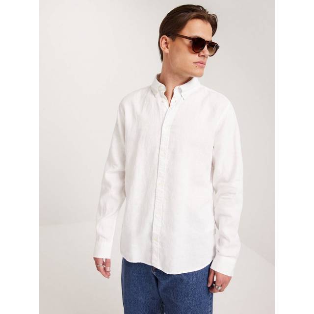 Les Deux Kristian Linen B.D. Shirt Herr Långärmade Skjortor Stl. L - Från Magasin - White (L)