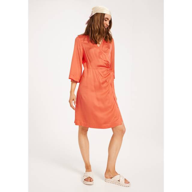SELECTED FEMME Slffranziska 3/4 Short Satin Wrap Dress |Orange |34