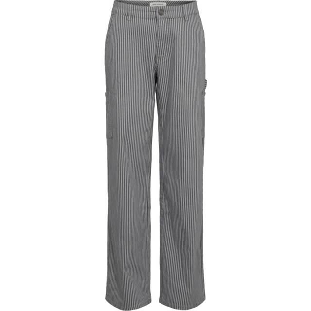Sofie Schnoor, Straight Trousers, female, Gray, M, Grey Stripe Loose-Fit Cargo Trousers
