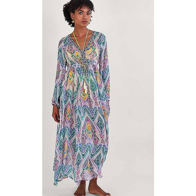 Monsoon Ikat Print Kaftan Dress in LenzingTM EcoveroTM - Pink