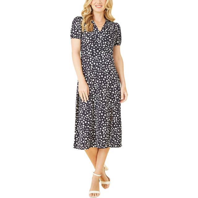 Spot Midi Tea Dress - Navy - Size 14 - Mela