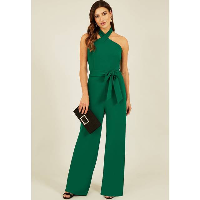 Mela London Womens Green Cross Over Halter Neck Jumpsuit - Size 16 UK