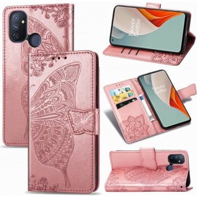 OnePlus Nord N100 Plånboksfodral PU-Läder 4-FACK Motiv Fjäril