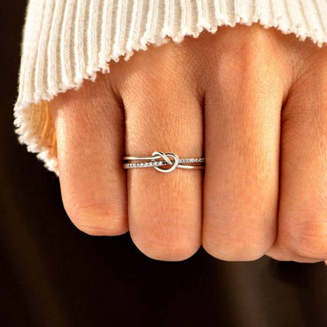 BALMORA A Vintage S925 Silver Simple Cubic Zirconia Rose Gold Ring For Women Girls Charming Retro Double Knot Rope Elegant  Statement Tiny Anillo Jewelry Gift