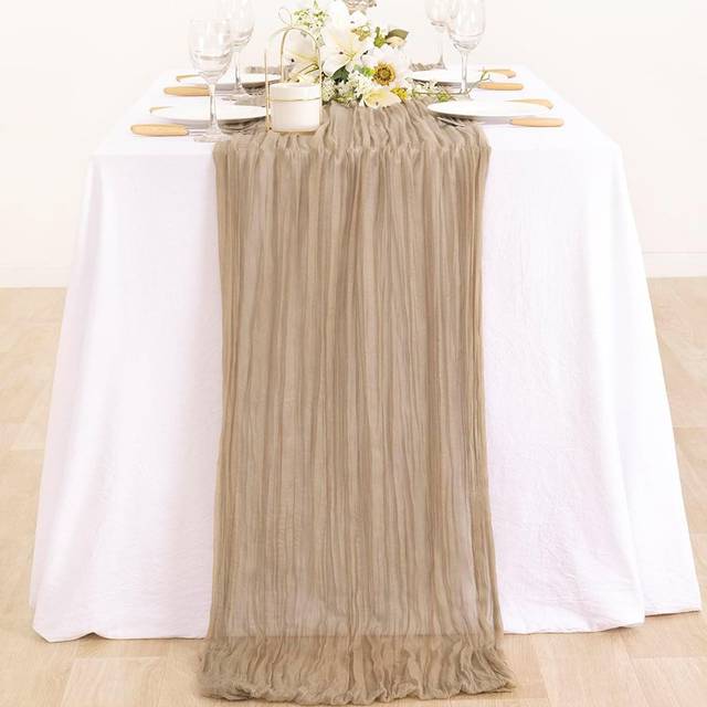 SHEIN 1pc Polyester Crinkle Table Runner, Cheesecloth Table Runner, Gauze Tablecloth, Boho Rustic Decorations For Wedding Decor Reception Bridal Shower Holi