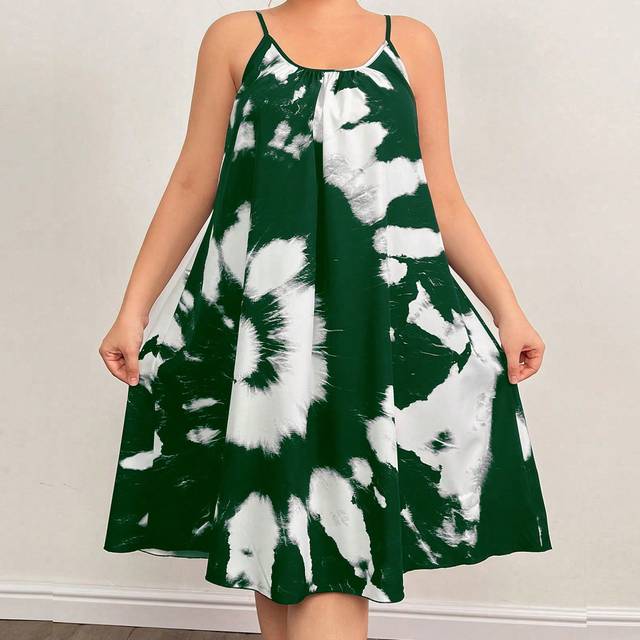 EMERY ROSE Plus Size Tie Dye Spaghetti Strap Dress For Summer