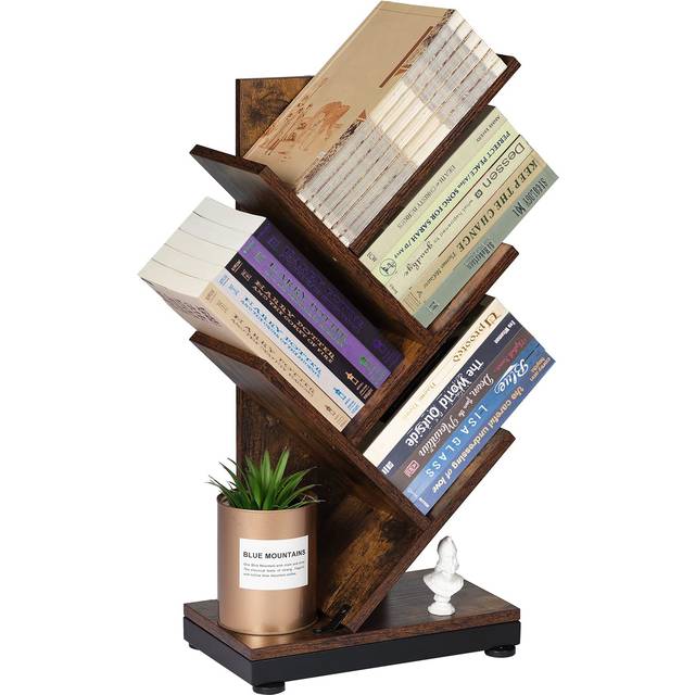 4-Shelf Tree Bookshelf, 24-Inch Retro Floor Standing Bookcase Display for CDs/Magazine/Books, Small Bookshelf for Bedroom, Living Room, Office,Balcony