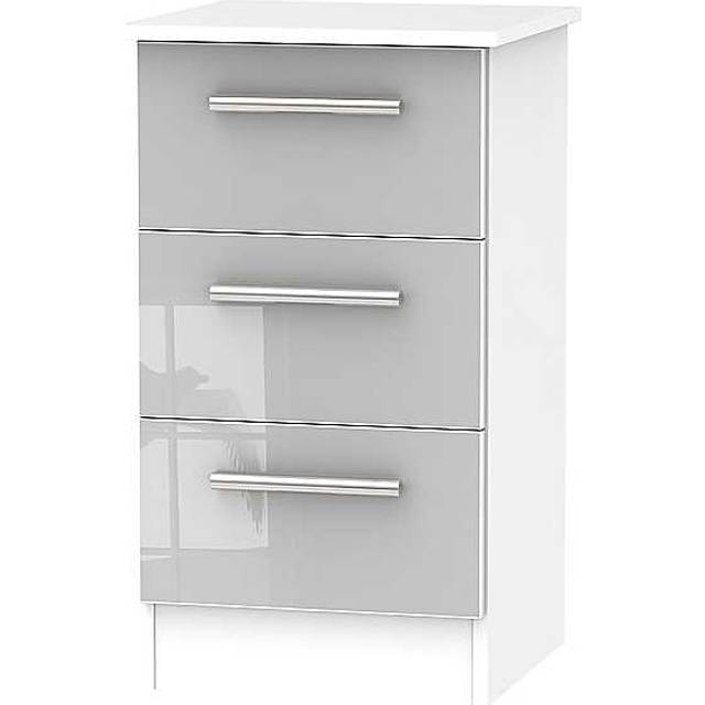 Contrast Ready Assembled 3 Drawer Bedside Cabinet - Light Grey / White