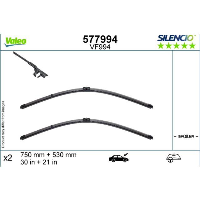 VALEO Torkarblad 577994 750, 530 Fram Flatblade-torkarblad med spoiler BMW: