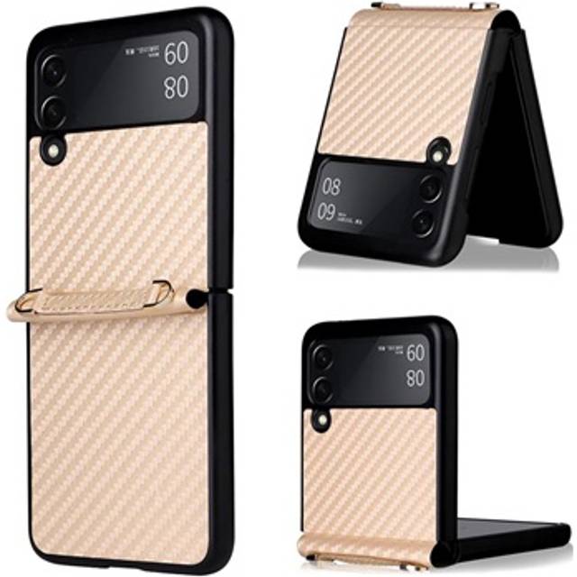 Samsung Galaxy Z Flip3 5G Skal med Rem - Kolfiber - Guld